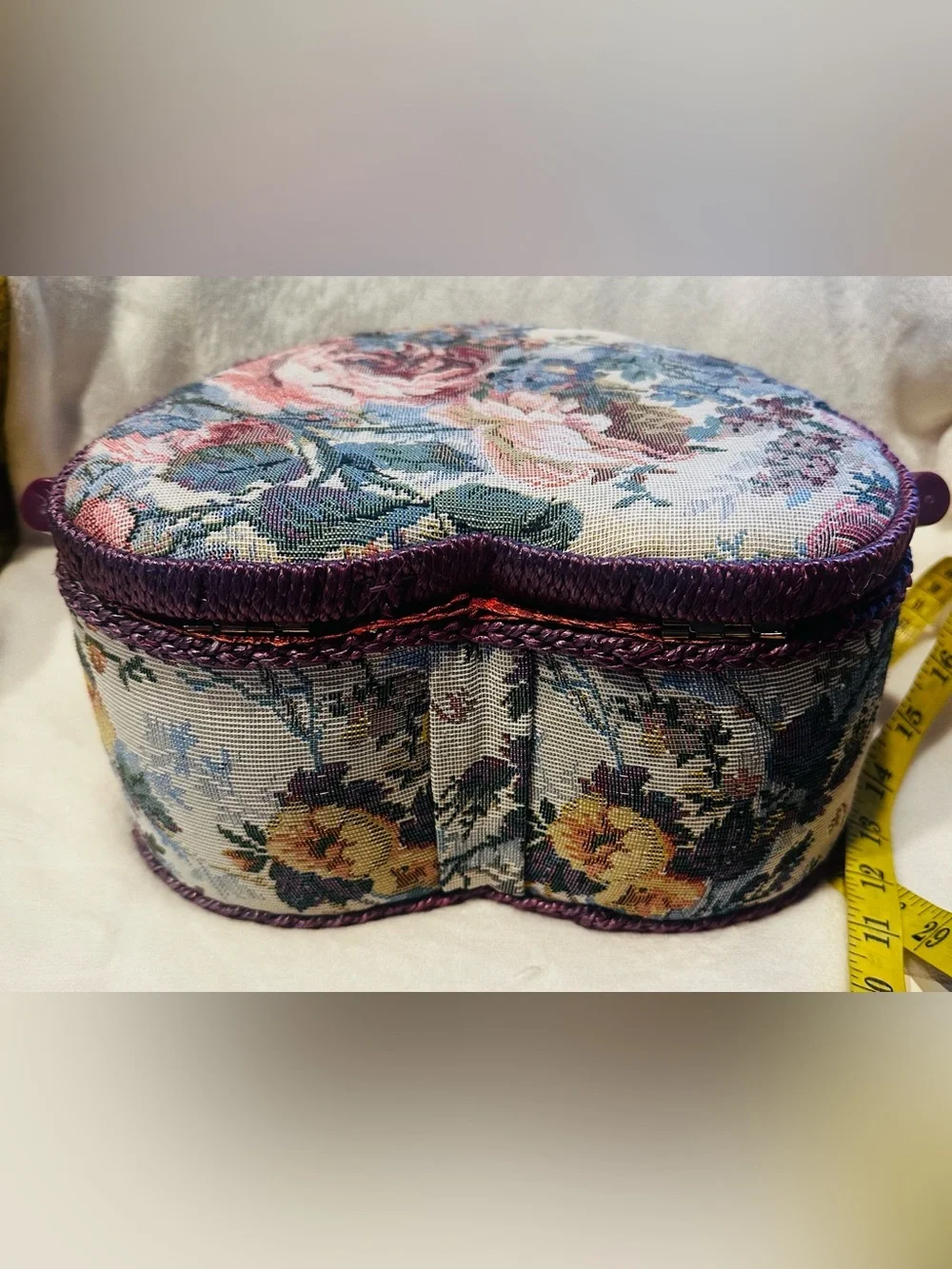 Heart Sewing Basket Notions Vintage Granny Chic Floral Red Collector Crafts Lot